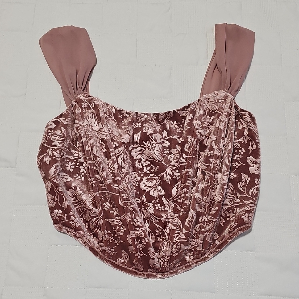 Altar'd State Pink Floral Velvet Blouse